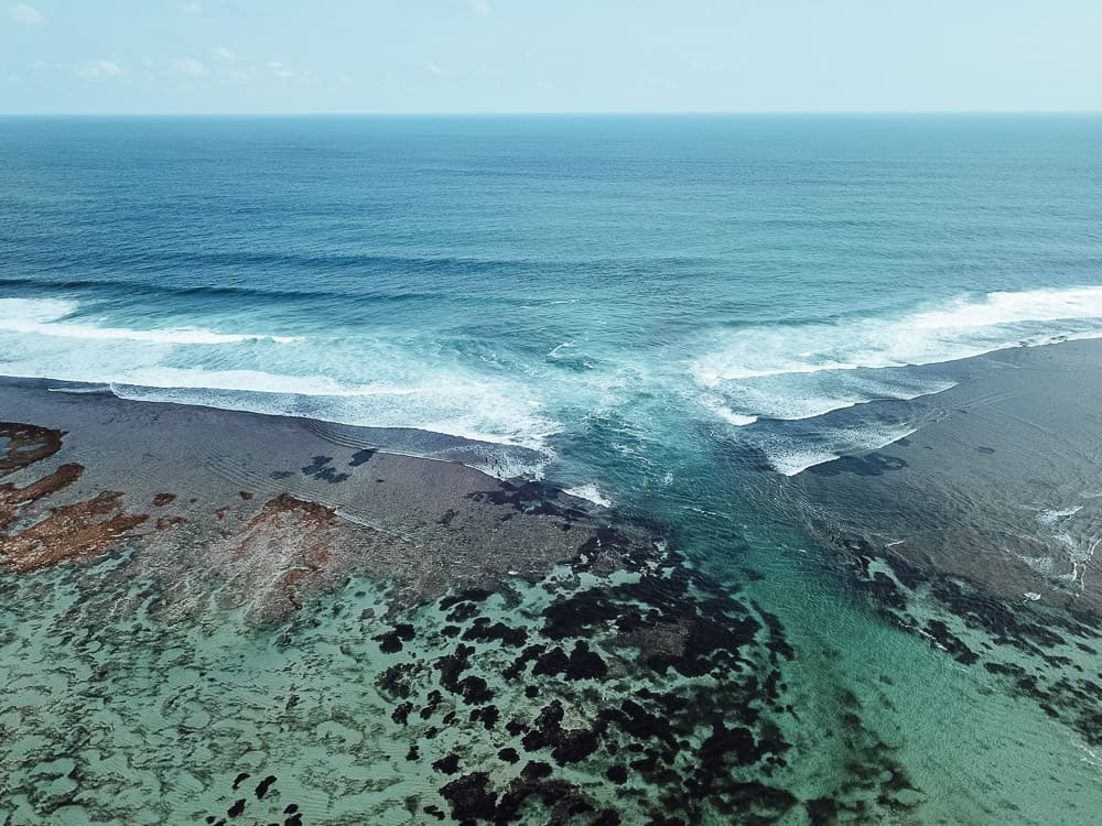 Drone shot of Green Bowl Beach Bali