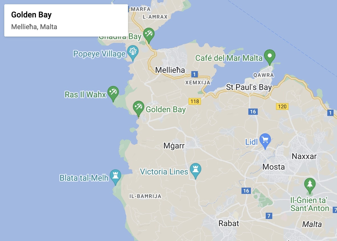 Golden Bay Beach Malta Map